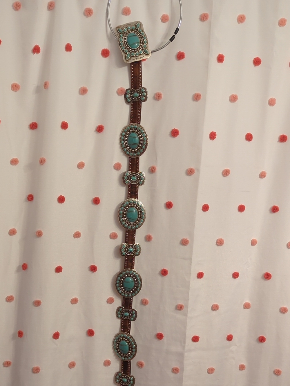 Turquoise Stone Western-Style Belt - Brown Leather